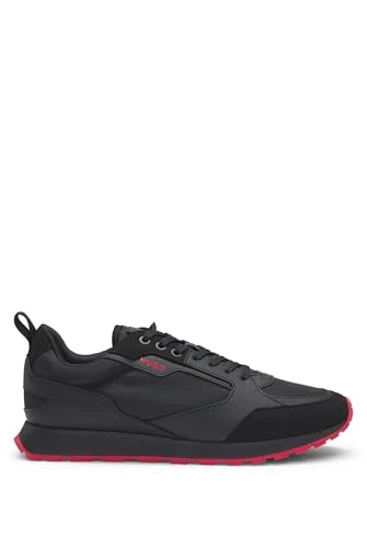 Mens Icelin Runn Branded-Accent Trainers in Mixed Materials Size 10 Black