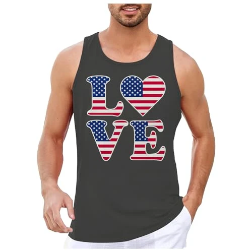 Men's Independence Day Sleeveless Tank Shirt Casual Fashion Flag Printed Workout Tank Top Sleeveless T Shirt for Men T Shirt Sport Men, darkgray, XL