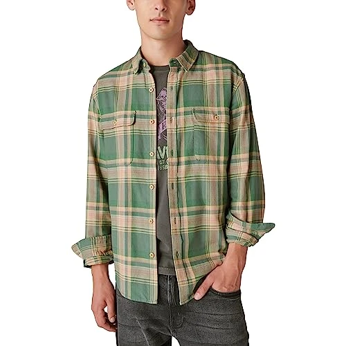 Men's Indigo Western Long Sleeve Shirt, Green Plaid, XL