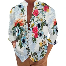 Men's Inner Contrast Casual Shirts Loose Fit Floral Mens Spring Summer Clothes v neck Henley Shirts For Men Short Sleeve Mature Outdoor Moisture-Wicking Thanksgiving Shirt top Novelty Tops & Tees