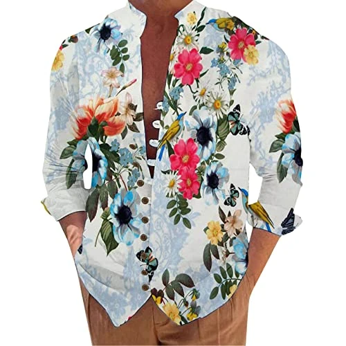 Men's Inner Contrast Casual Shirts Loose Fit Floral Mens Spring Summer Clothes v neck Henley Shirts For Men Short Sleeve Mature Outdoor Moisture-Wicking Thanksgiving Shirt top Novelty Tops & Tees