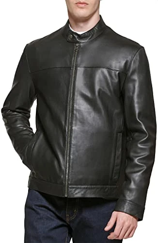 Mens Jacket Black US Size Small S Full-Zip Bomber Leather, Blacks, S