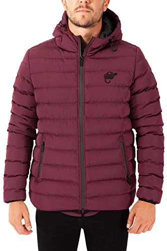 Mens Jacket Bubble Padded Winter Casual with Embroidered Logo (Chrysler - Wine, Small)