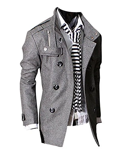 Men's Jackets Slim Fit Single-breasted Half Trench Woolen Coat Grey S