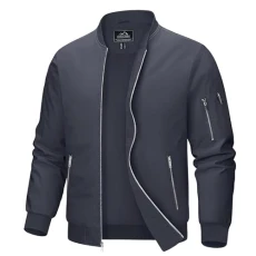 Mens Jackets Summer Breathable Varsity Baseball Jacket Activewear Coats for Men Windproof Bomber Jacket Casual Full-Zip Coats Outdoor Lightweight Windbreaker Jacket, Dark Grey