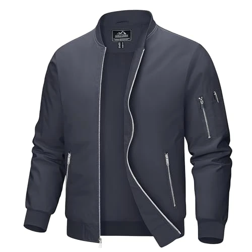 Mens Jackets Summer Breathable Varsity Baseball Jacket Activewear Coats for Men Windproof Bomber Jacket Casual Full-Zip Coats Outdoor Lightweight Windbreaker Jacket, Dark Grey