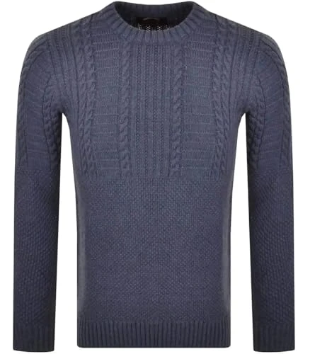 Mens Jacob Cable Knit Crew Neck Jumper (UK, Alpha, XXL, Regular, Regular, Denim Blue)