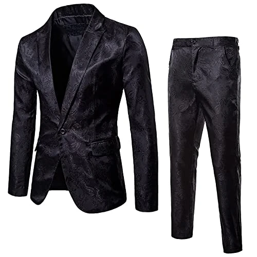 Men's Jacquard Suit Set Paisley Floral Slim Fit Suit Jacket Tuxedo Pants 2 Piece Flowers Suit Business Wedding Suits Christmas Carnival Birthday Party Men Groom Best Man Blazer Black