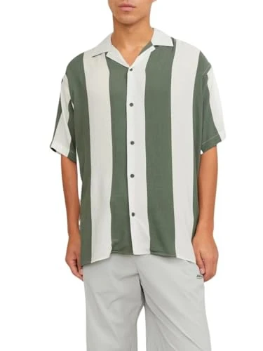 Men's Jcojeff AOP Resort Shirt Ss Relax Short-Sleeved, Agave Green/Stripes:Stripe, L