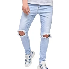 Men's Jeans Comfort Stretch Denim Straight Leg Relaxed Solid Colour Ripped Jeans Vintage Trousers Men's Jeans Slim Fit Skinny Ripped Slim Fit Hip Hop Trousers with Holes for Men, blue, XL