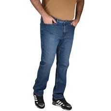 Mens Jeans Denim Regular Fit Trouser Straight Leg Cotton Pants Mid Wash - Fellow 32W / 30L