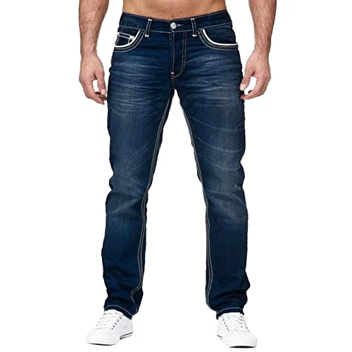 Men's Jeans Regular Fit Solid Denim Pants Straight Leg Flat-Front Pants Stretch Athletic Jeans Casual Work Wear Stylish Wrinkle-Resistant Pants Comfortable Lounge Trousers with Button & Zip Fly XXXL