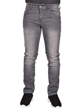 Mens Jeans Slim Fit Stretch Trousers Denim Pants Cotton Bottoms Zip Fly 5 Pockets Western Casual Wear TrueFace TF022 Grey Wash 28WX32L