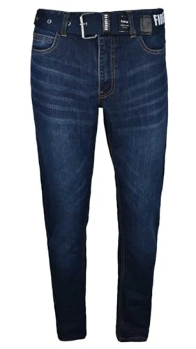 Mens Jeans Straight Leg Denim Pants Zip Fly Trouser with Multi Pockets Casual Bottom Dark Wash 30W / 32L