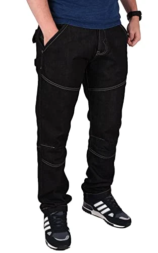 Men's Jeans Straight Leg – Regular Fit Denim Washed Pants, Button Fly Trousers Stretch Jeans for Men UK with 2 Front & 2 Back Pockets, Watch Pocket & Belt Loops Black 36W / 34L