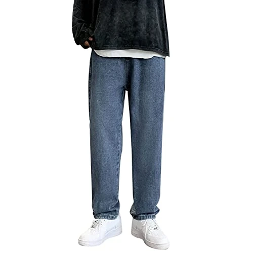 Men's Jeans Straight Men's Slim Jeans Men's High Street Washed Old Jeans American Gradual Loose Straight Tube Floor Sweeping Wide Leg Pants Women's Cargo Trousers with Pockets, navy, XXL
