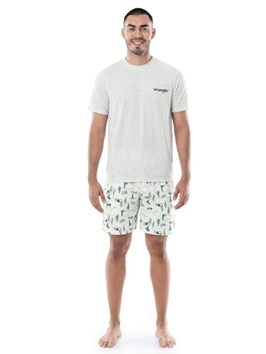 Men's Jersey Top and Micro-Sanded Cotton Shorts Pajama Sleep Set, Cream/Cactus, M