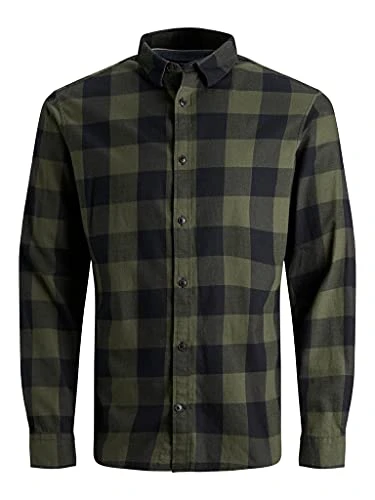 Men's JJEGINGHAM Twill Shirt L/S NOOS, Dusty Olive, L