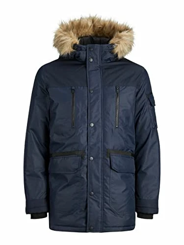 Men's JJEGLOBE Parka STS Coat, Navy Blazer, Large