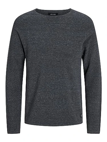 Men's Jjehill Knit Crew Neck Noos Jumper, Grey (Dark Grey Melange Dark Grey Melange), M UK