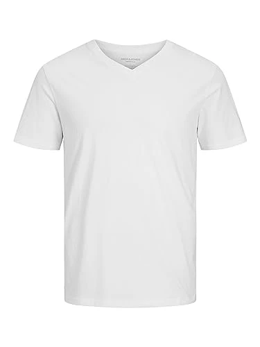 Men's Jjeorganic Basic Tee Ss V-Neck Noos Top, White, M