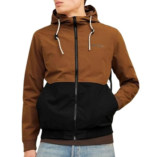 Men's Jjerush Hood Bomber Noos Jacket, Monks Robe/Detail:Black/Moonbeam Blocking, XS