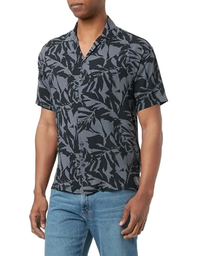 Men's Jjguru Monochrome AOP Resort Shirt Ss, Asphalt, S