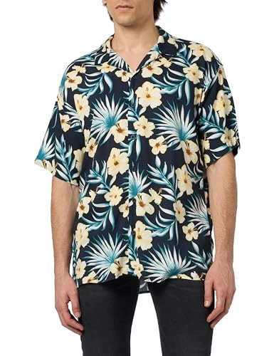 Men's Jjjeff Floral AOP Resort Shirt Ss, Blazer Navy, L