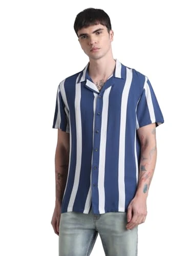 Men's Jjjeff Resort Stripe Shirt Ss Relaxed, Ensign Blue, L