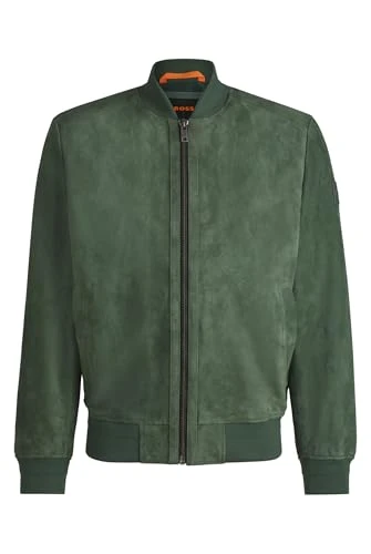 Mens Joflag Ribbed-Trim Bomber Jacket in Suede
