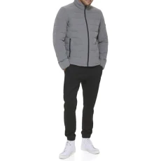 Men's Jon Quilted Stand Collar Puffer Jacket Coat, Heather Grey, Large Men's Jon Quilted Stand Collar Puffer Jacket Coat, Heather Grey, Large