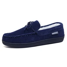 Mens Joshua Suede Leather Warm Comfy Moccasin Memory Foam Slippers (Navy 9)
