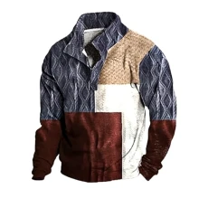 Men's Jumper Casual Fashion Loose 3D Printed Jacket Stand Collar Button Long Sleeve Hoodie Coat Retro Sweater Ethnic Print Sweatshirt Xmas Pullover Sweatshirt no Hood(A5-Coffee,L)