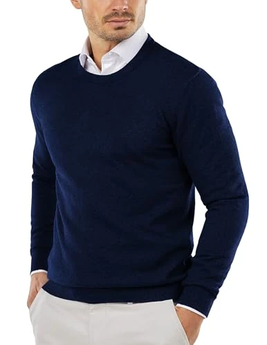 Mens Jumper Crew Neck Men's Pullover Knitted Sweater Long Sleeve Winter Jumpers for Men UK Dark Blue