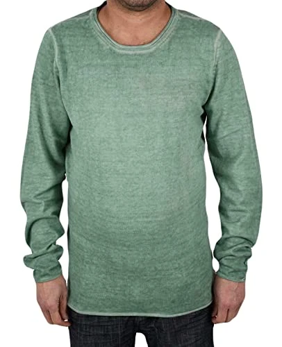 Mens Jumper Crew Round Neck Pullover Sweatshirt Cotton Long Sleeve Sweater Knitwear Top Green Medium