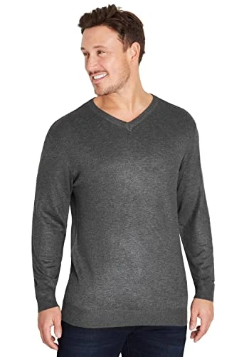 Mens Jumper, Crew, V Neck Mens Sweater (Charcoal V-Neck, XL)