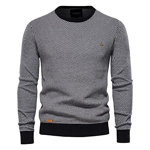 Men's Jumper Crewneck Sweatshirt Casual Sweater Casual Work Pullover Knitted Jumper,Black,XXL