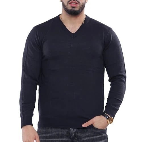 Men's Jumper Knit V-Neck Plain Classic Sweater Pullover Knitted Sweatshirt (4XL, Navy)