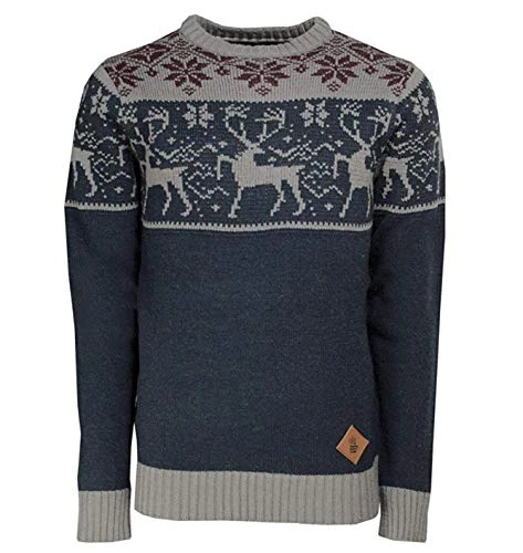 Mens Jumper Mens Stag Deer Stag Xmas Christmas Knitwear Crew Neck (XXL, Navy)