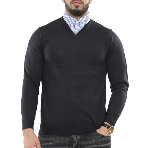 Men's Jumper Mock Collar Knitted V-Neck Plain Classic Sweater Pullover Knitted Sweatshirt (S, Navy)