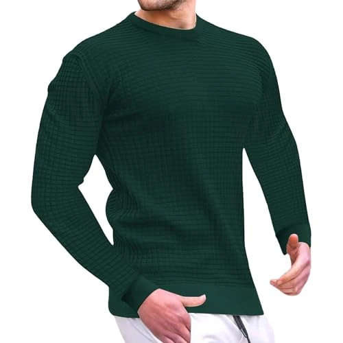 Men's Jumper, Solid Color, Stand-Up Collar, Small Square Crew Neck, Jacquard Check Pattern, Activewe