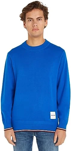 Men's Jumper Tipped Crew Neck Pullover, Blue (Ultra Blue), XL