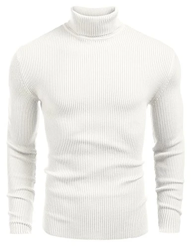 Men's Jumper Turtleneck Knitted Long Sleeve Knit Roll Neck Sweaters Sweatshirt White L