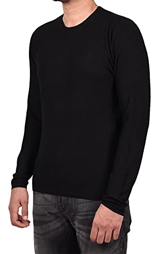 Mens Jumper V Neck Knit Cotton Long Sleeve Pullover Casual Sweater Knitwear Top (S, Black - Victory4