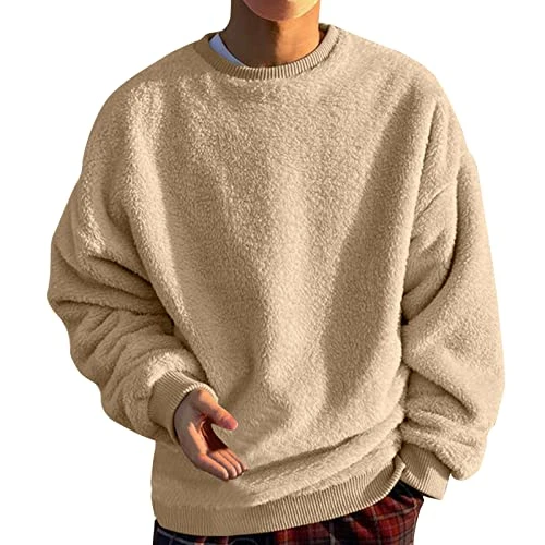 Men's Jumpers Loose Fit Hoodless Sweater Solid Pullover Sweaters Outdoor Casual Sweatshirts Crewneck