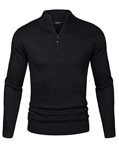 Men's Jumpers Roll Neck Knitted Sweater Quarter Zip Warm Pullover Long Sleeve Jumpers Classic Winterpullover Black