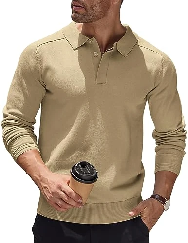 Mens Jumpers Sweatshirts Polo Shirts with Long Sleeve Knitted Jumpers Pullover Winter Thermal Casual