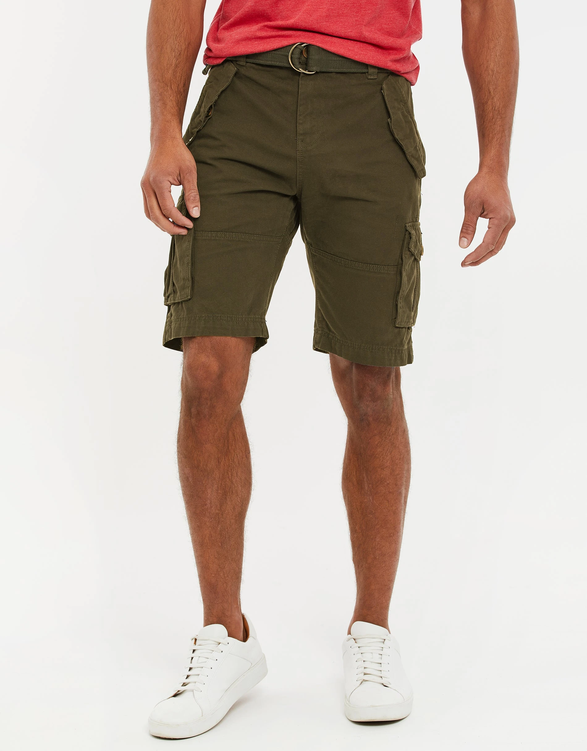 Men's Khaki Belted Cargo Shorts