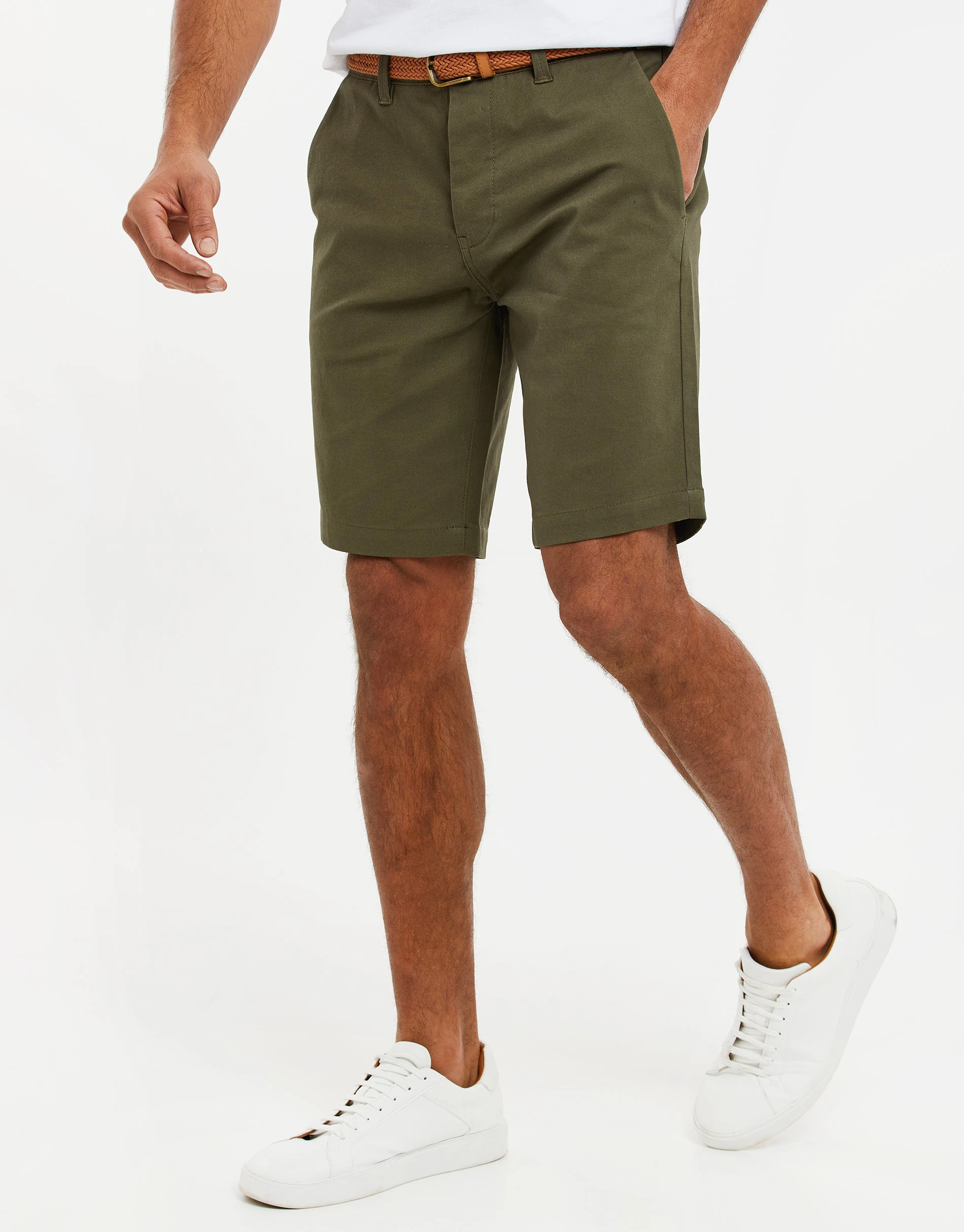 Men's Khaki Belted Chino Shorts