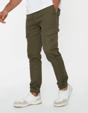 Men's Khaki Cargo Pocket Jogger Style Trousers